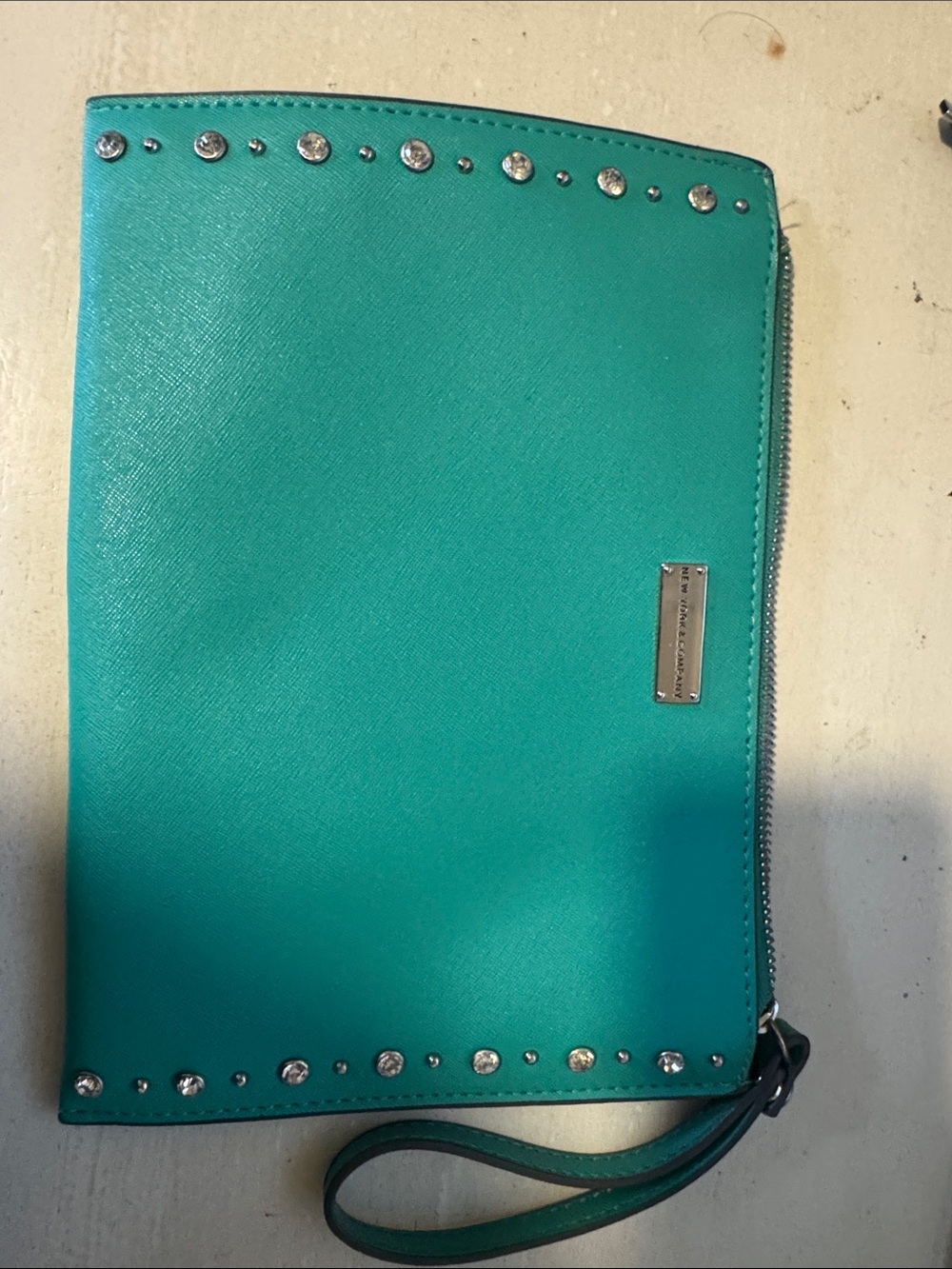 New York & Company Teal Studded Wristlet Clutch
